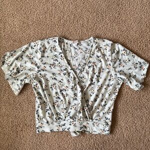 Floral Wrap Top - Cream